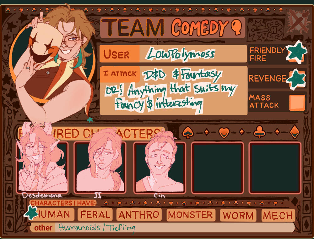 Art Fight artist card My art card for artfight 2026, team comedy